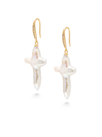 Nialaya Women's Necklace Pearl Cross Earrings Pearl Cross Earrings WEAR_075